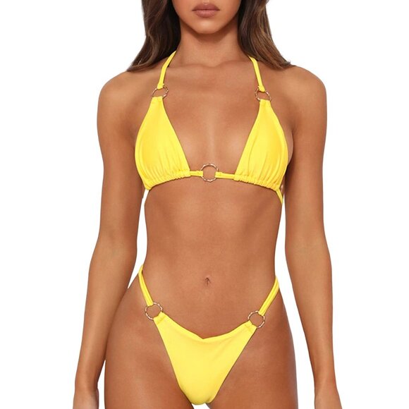 NEW Sexy 2 Piece Yellow Bikini SMALL, Spaghetti Strap - Picture 1 of 1